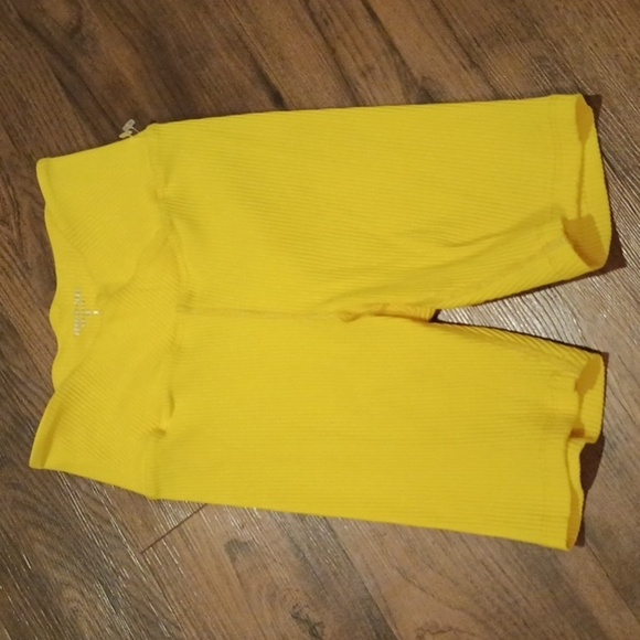 Year Of Ours Yellow Ribbed High Waisted Cross Waist Bike Shorts A30 - Picture 1 of 6